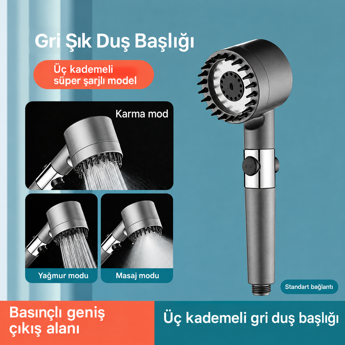 Filtreli Duş Başlığı –  3 Yedek Filtreli, Aletsiz Kolay Montaj - Yüksek Akış Hissi