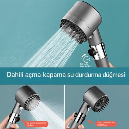 Filtreli Duş Başlığı –  3 Yedek Filtreli, Aletsiz Kolay Montaj - Yüksek Akış Hissi